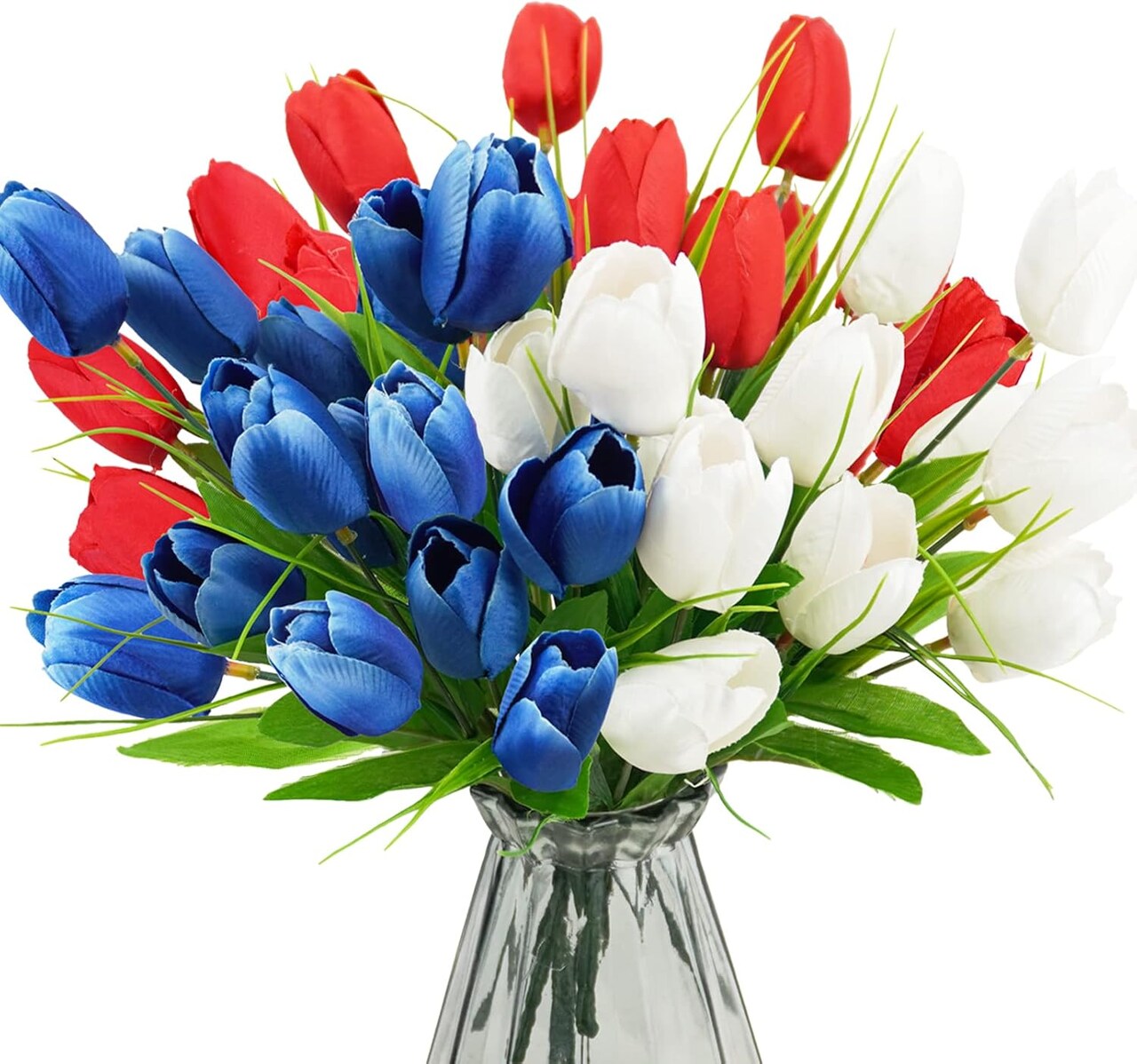 13" Fake Red White and Blue Memorial Tulips Bouquet for 4th of July Decorations Memorial Flowers